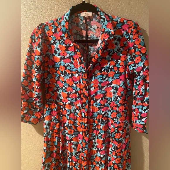 Goa Paris Floral Puff Sleeve Sundress with Notched Collar - Picture 3 of 6